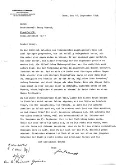 Brief Gerhard Kramers vom 16. September 1958 an Henry Ormond